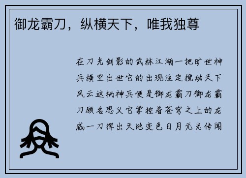 御龙霸刀，纵横天下，唯我独尊